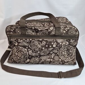 Thirty-One Woodblock Floral Large Weekender Duffle Overnight Bag Travel Tote